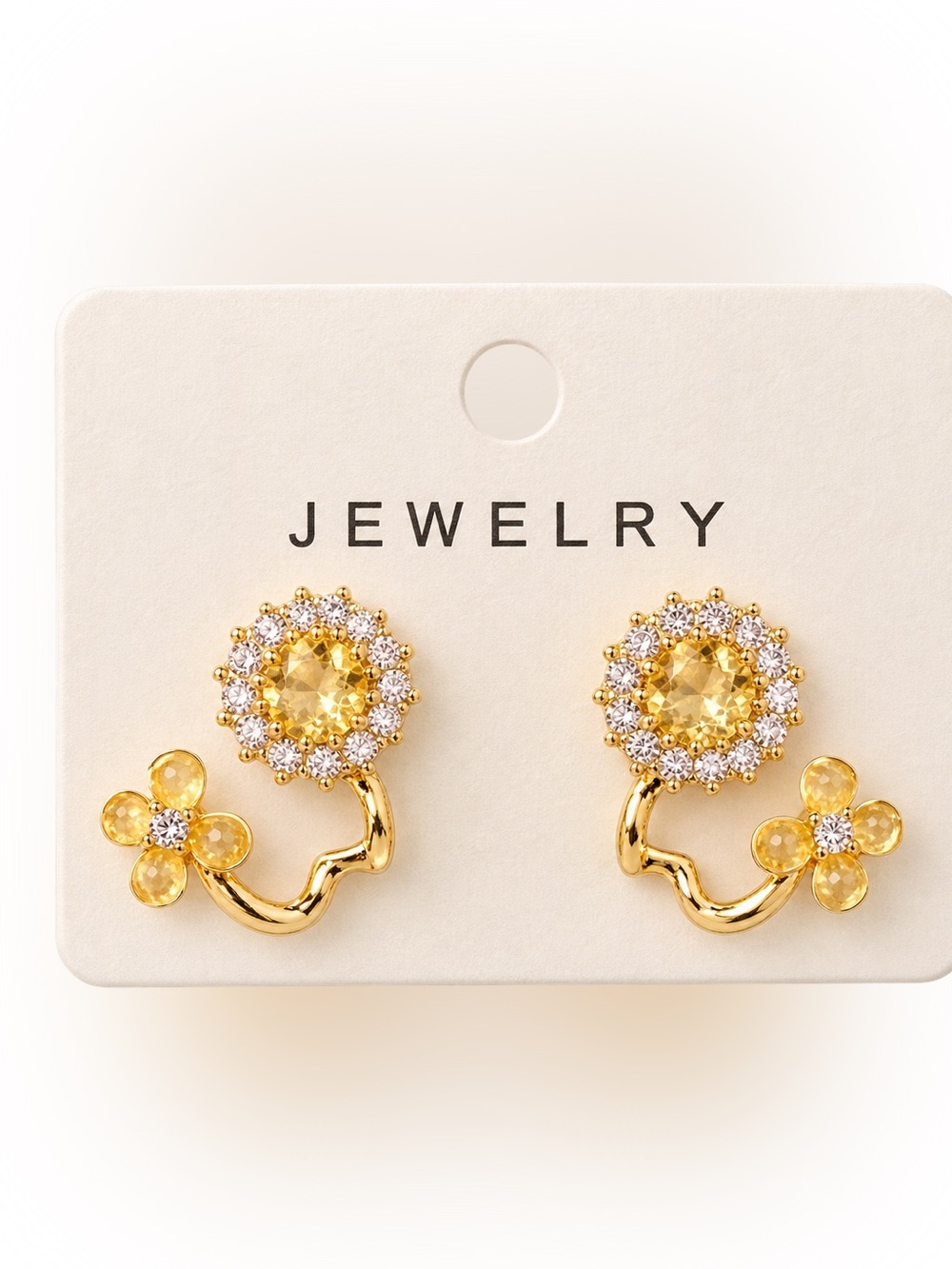 Gold Floral Crystal Drop Earrings - Yellow